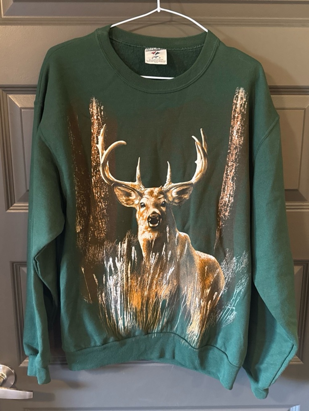 Men's Vintage Jerzees Deer Buck Graphic Sweatshirt Forest Green Size M